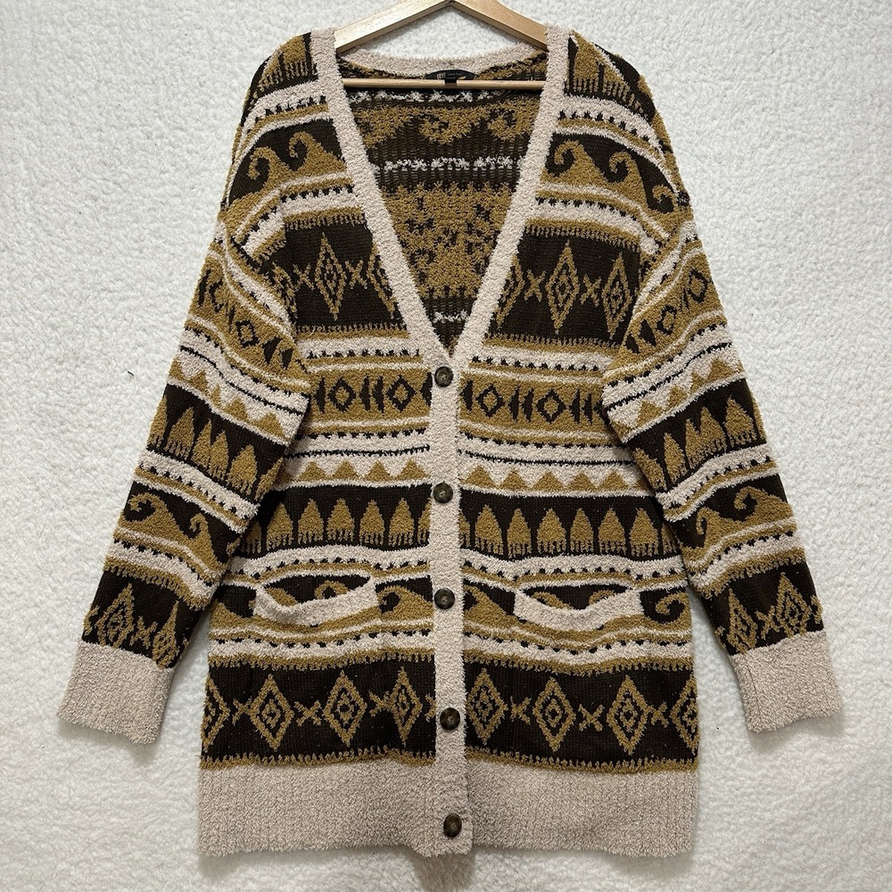 Frye‎ Nordic Brown/Cream Button Front Sweater Women's Size Large